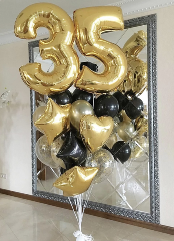 Jumbo Birthday Bouquet with Numbers, Stars, Hearts & Confetti Balloons